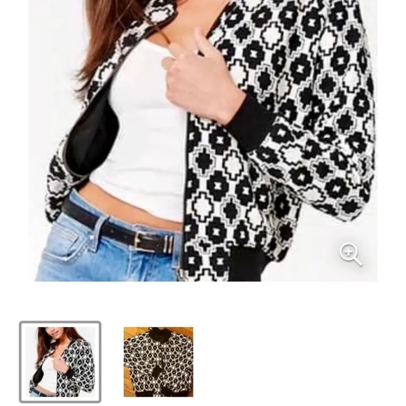 Iris Los Angeles Black White Geoprint Bomber Jacket     Size M - Picture 9 of 10
